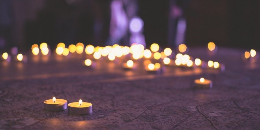 tea light candles lit